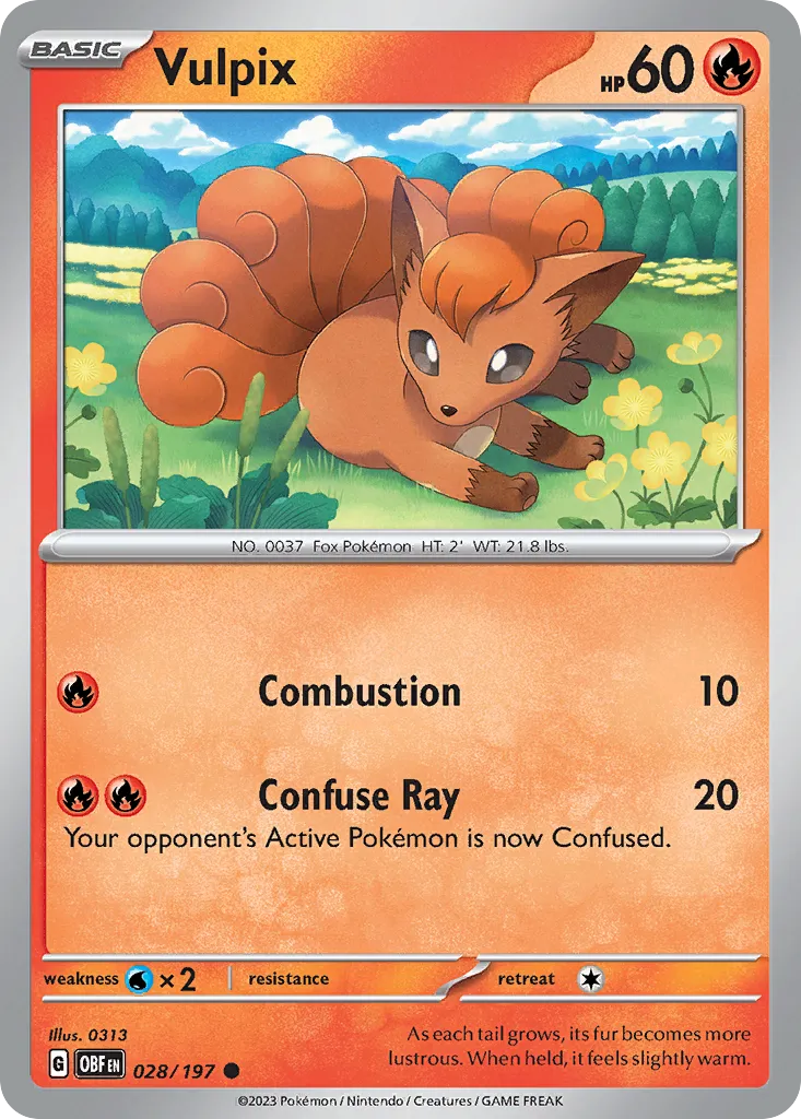 2023 Obsidian Flames Vulpix Common #028/197 Common card image