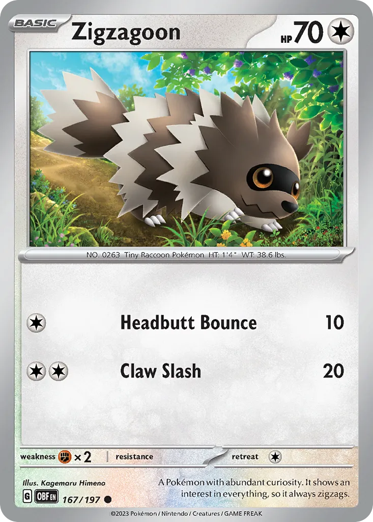 2023 Obsidian Flames Zigzagoon Common #167/197 Common card image