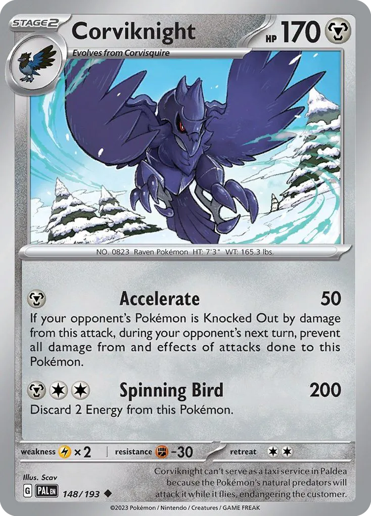 2023 Paldea Evolved Corviknight Uncommon #148/193 Uncommon card image