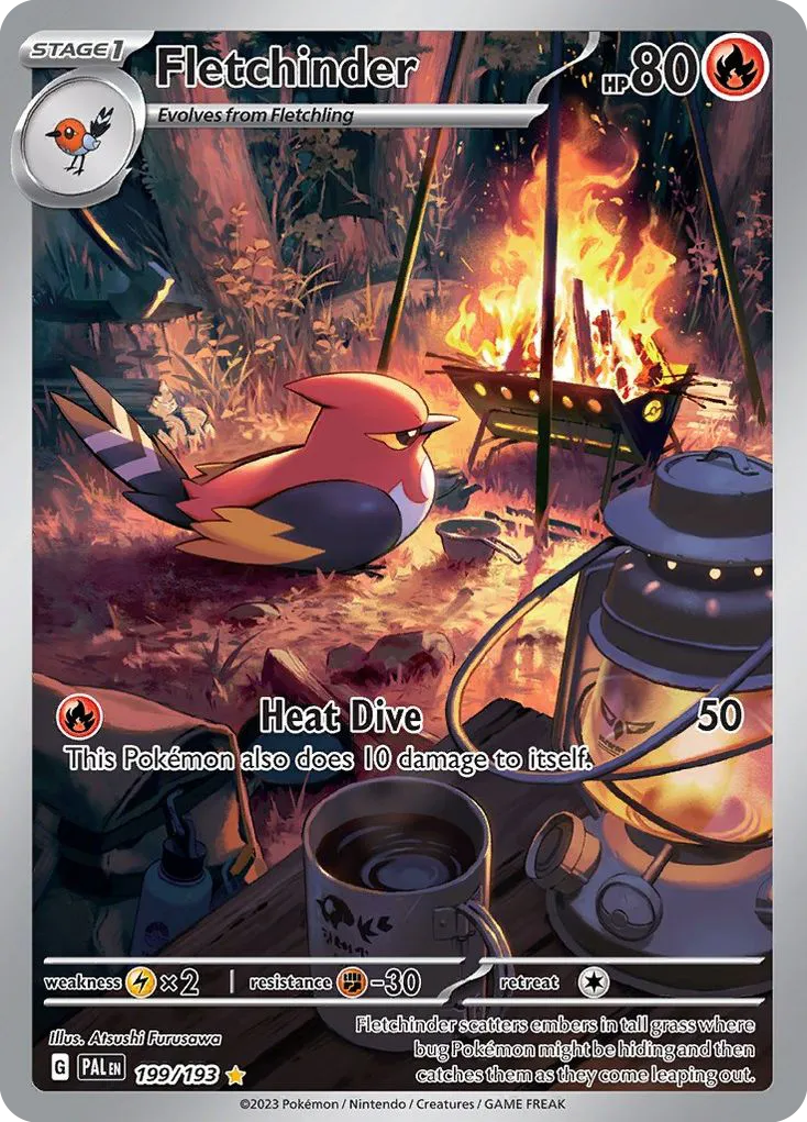 2023 Paldea Evolved Fletchinder #199/193 Illustration Rare card image