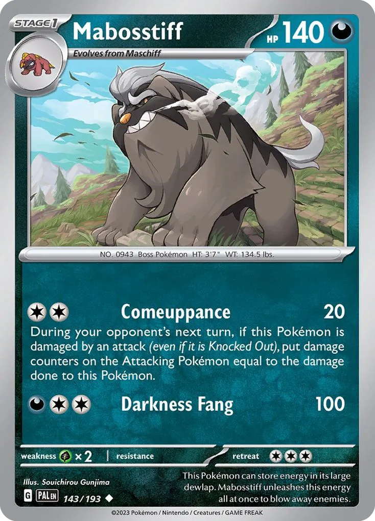 2023 Paldea Evolved Mabosstiff Uncommon #143/193 Uncommon card image