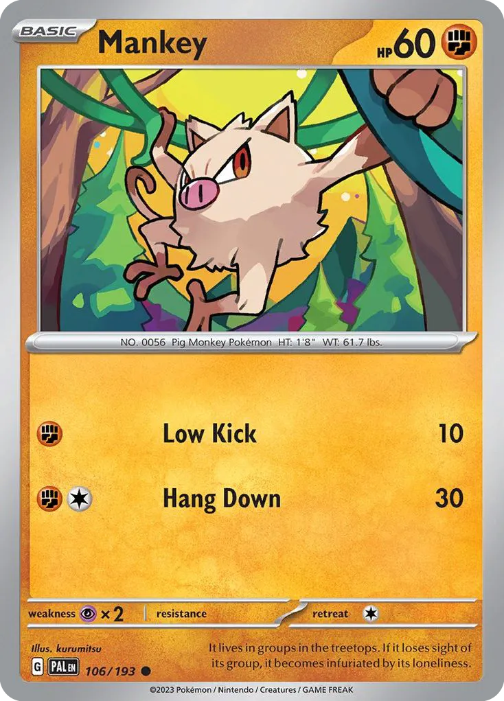 2023 Paldea Evolved Mankey Common #106/193 Common card image