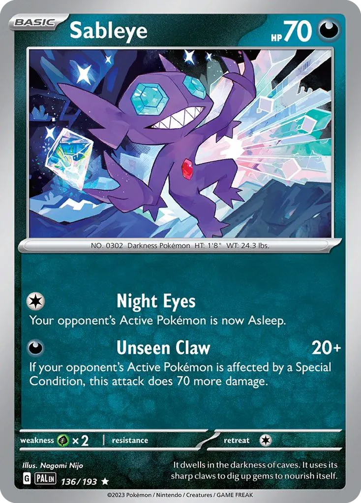 2023 Paldea Evolved Sableye Rare #136/193 Rare card image