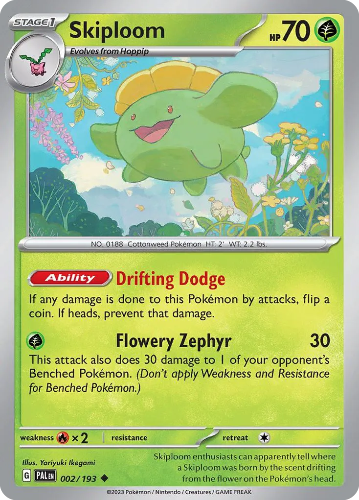 2023 Paldea Evolved Skiploom Uncommon #002/193 Uncommon card image
