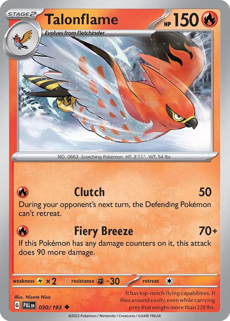2023 Paldea Evolved Talonflame Uncommon #030/193 Uncommon card image