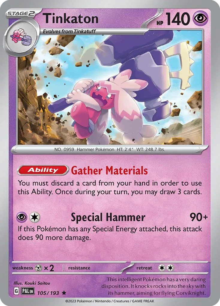 2023 Paldea Evolved Tinkaton Rare #105/193 Rare card image