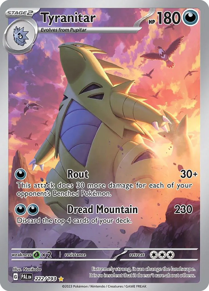 2023 Paldea Evolved Tyranitar #222/193 Illustration Rare card image