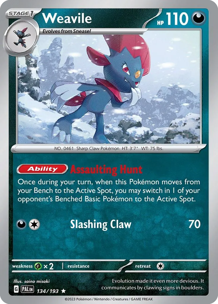 2023 Paldea Evolved Weavile Rare #134/193 Rare card image