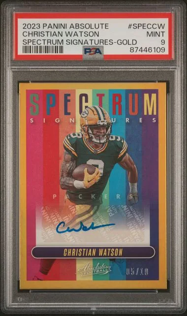 2023 Panini Absolute Christian Watson Spectrum Signatures Gold #SPECCW card image