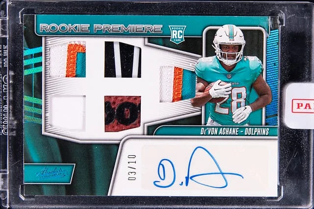 2023 Panini Absolute De'Von Achane Patch Autograph (RPA) #227 card image