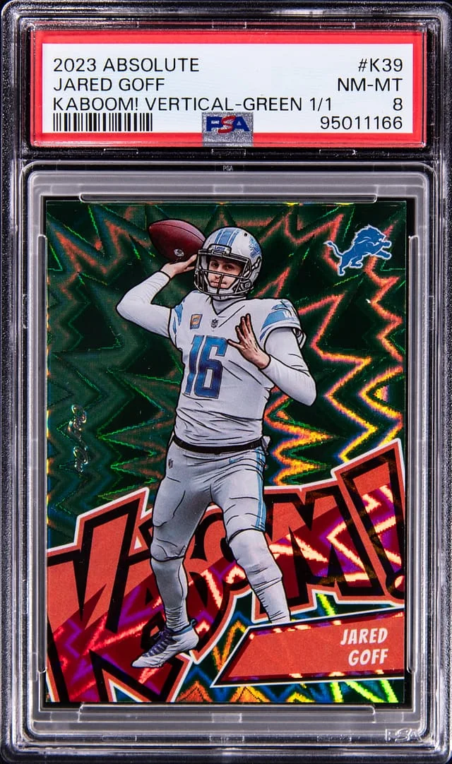 2023 Panini Absolute Jared Goff Kaboom! Vertical Green #K39 card image