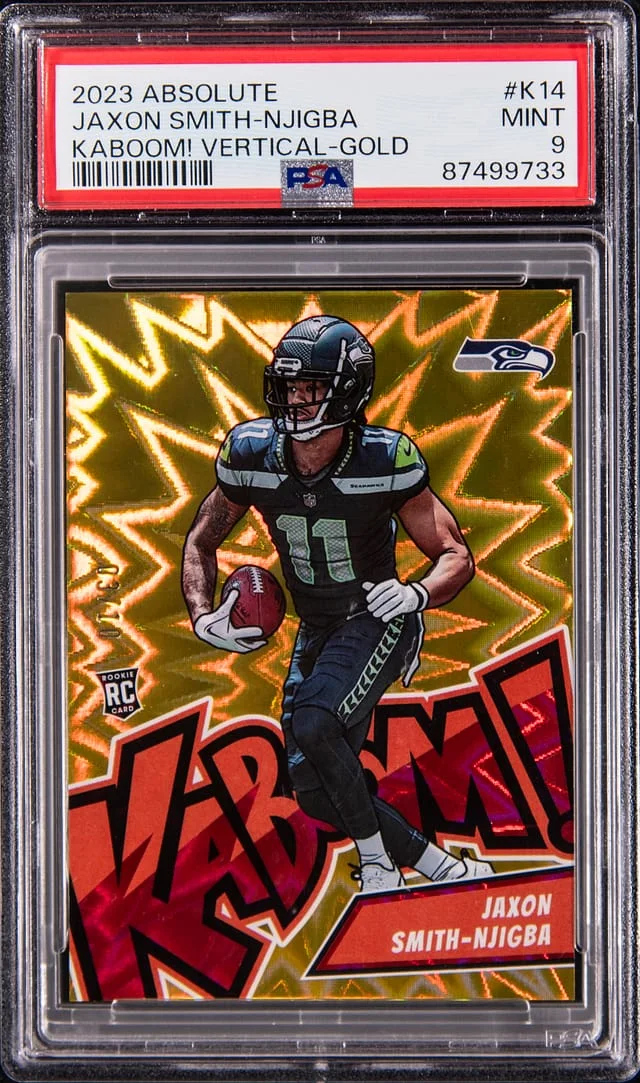 2023 Panini Absolute Jaxon Smith-Njigba Kaboom! Vertical Gold #K14 card image