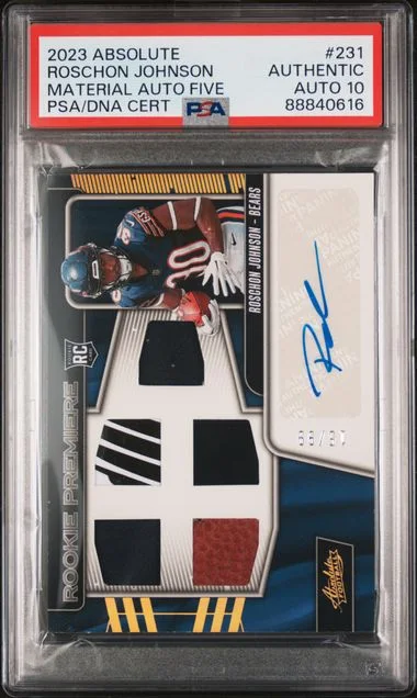 2023 Panini Absolute Roschon Johnson Material Autograph Five #231 card image