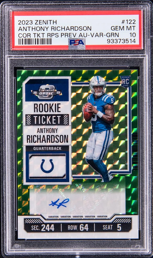 2023 Panini Anthony Richardson Zenith Contenders Optic Ticket RPS Preview Autograph-Variation-Green #122 card image