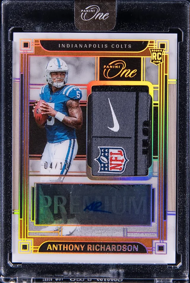 2023 Panini Anthony Richardson One Premium Autograph Memorabilia Gold #137 card image