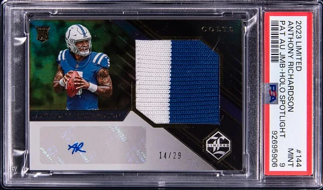 2023 Panini Anthony Richardson Limited Patch Autographed Jumbo Magenta Printing Plate #144 card image
