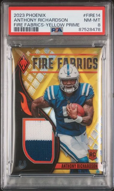2023 Panini Anthony Richardson Phoenix Fire Fabrics Yellow Prime #FIRE14 card image