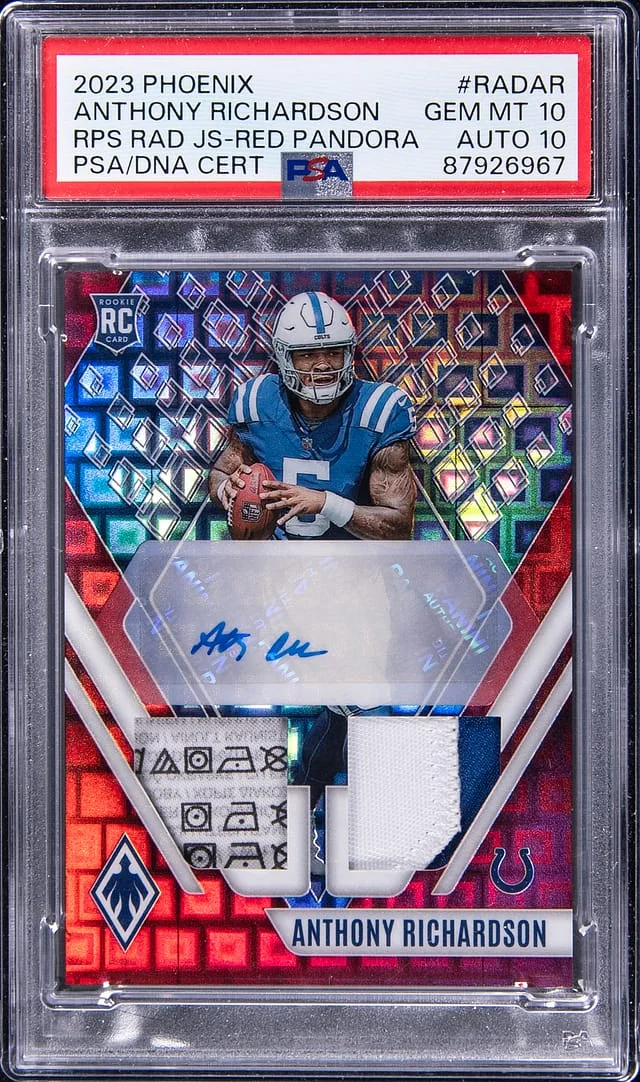 2023 Panini Anthony Richardson Phoenix RPS Autograph Dual Jerseys Red Pandora #RAD-AR card image