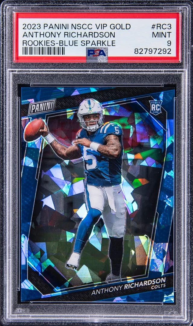 2023 Panini Anthony Richardson NSCC VIP Gold Rookies Blue Sparkle #RC3 card image