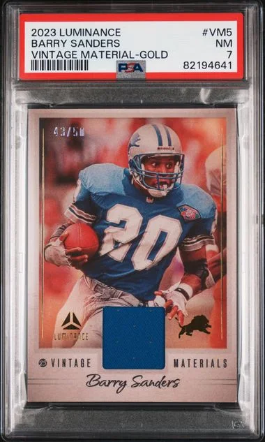 2023 Panini Barry Sanders Luminance Vintage Materials Gold #Vm5 card image