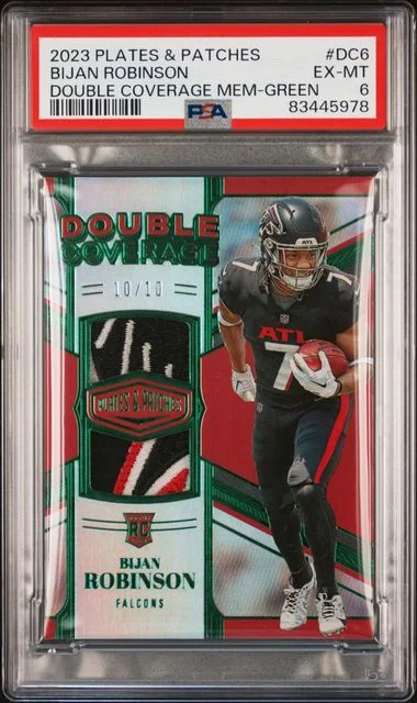 2023 Panini Bijan Robinson Plates & Patches Double Coverage Memorabilia Green #Dc6 card image