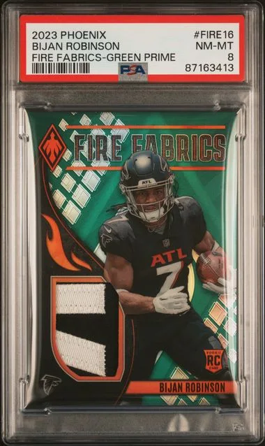 2023 Panini Bijan Robinson Phoenix Fire Fabrics Green Prime #FIRE16 card image