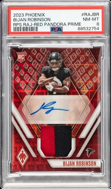 2023 Panini Bijan Robinson Phoenix RPS Auto Jersey Red Pandora Prime #RA-JBR card image