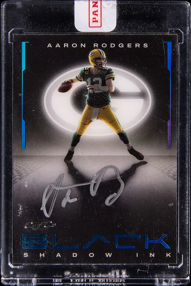 2023 Panini Black Aaron Rodgers Shadow Ink Autographs Platinum #SHI-ARO card image