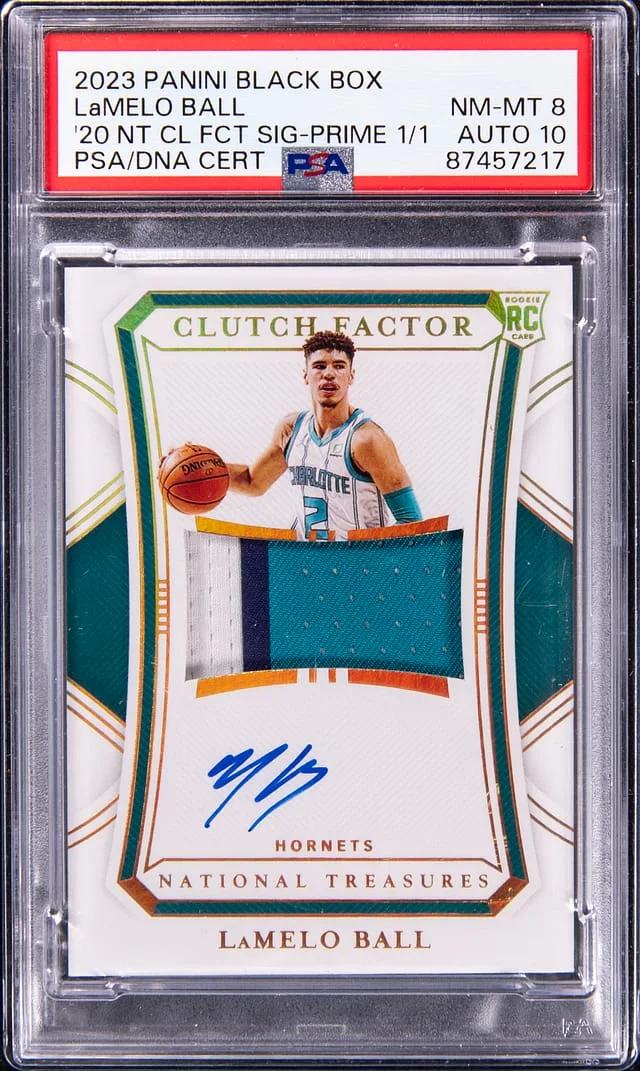 2023 Panini Black Box '20 National Treasures Clutch Factor Signatures Prime LaMelo Ball #no-number card image