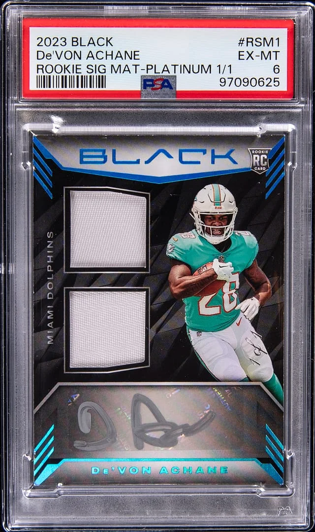 2023 Panini Black De'Von Achane Signature Materials Platinum #RSM-1 card image