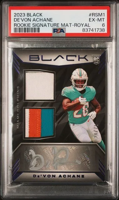 2023 Panini Black De'Von Achane Signature Materials Royal #RSM1 card image