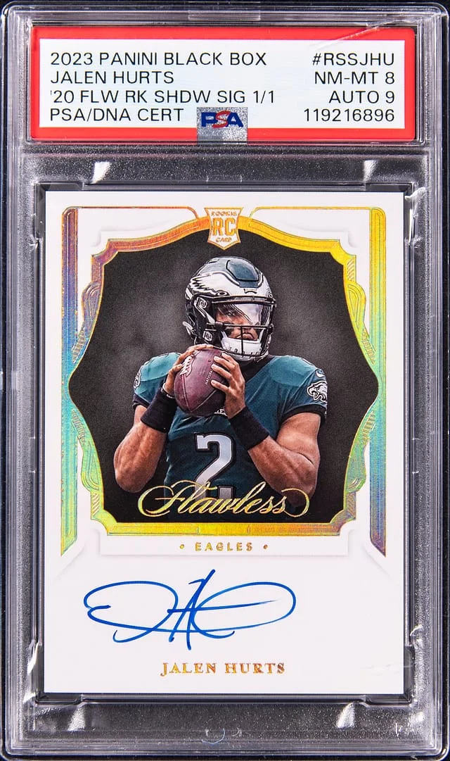 2023 Panini Black Jalen Hurts Box '20 Flawless Shadow Signature #RSS-JHU card image