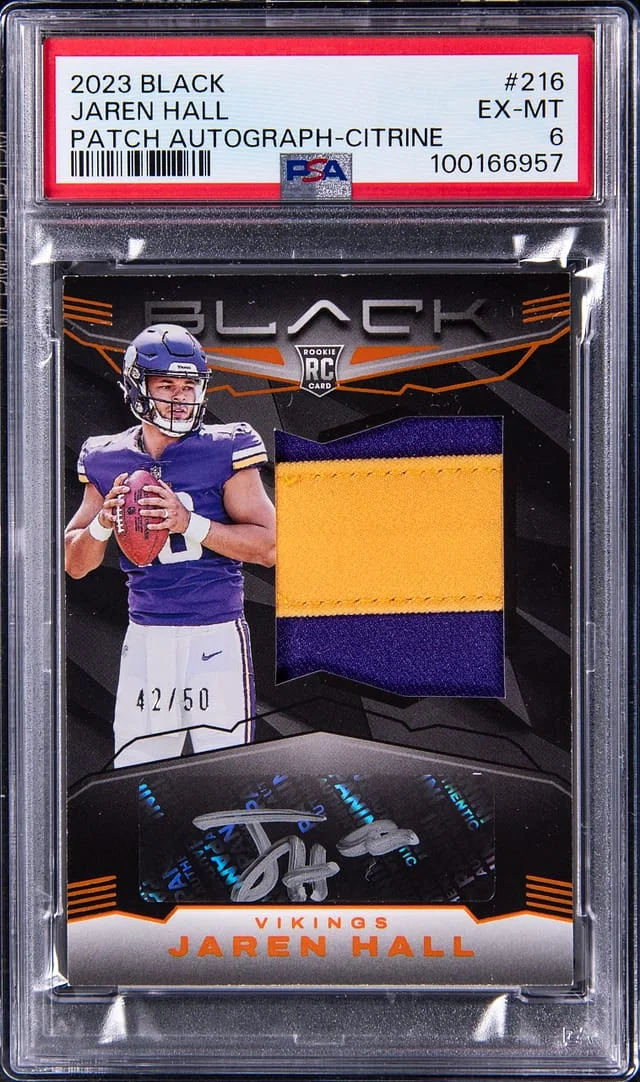 2023 Panini Black Jaren Hall Patch Autograph (RPA) Citrine #216 card image