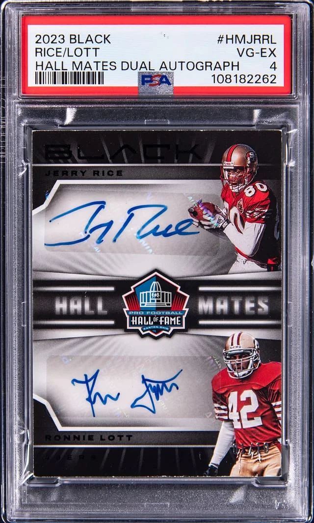 2023 Panini Black Jerry Rice/Ronnie Lott Hall Mates Dual Autograph #HM-JRRL card image