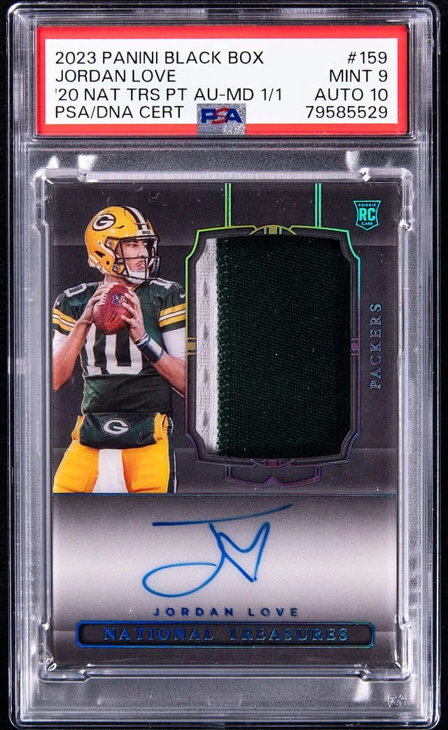 2023 Panini Black Jordan Love Box '20 National Treasures Patch Autograph (RPA) Midnight #159 card image