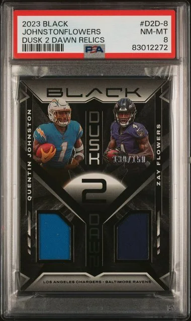 2023 Panini Black Q.Johnston/Z.Flowers Dusk 2 Dawn Relics #D2D-8 card image