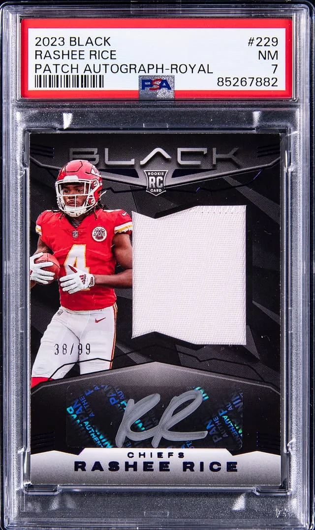 2023 Panini Black Rashee Rice Patch Autograph Royal #229 card image