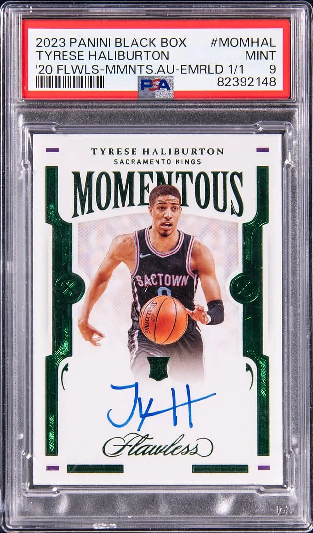 2023 Panini Black Tyrese Haliburton Box '20-21 Flawless Momentous Autographs Emerald #MOM-HAL card image