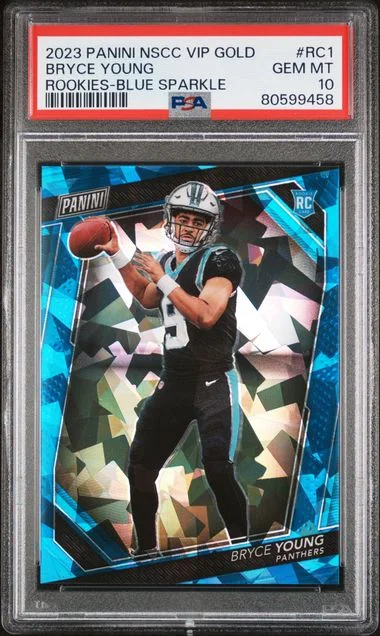 2023 Panini Bryce Young National VIP Gold Rookies Blue Sparkle #RC1 card image