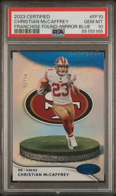 2023 Panini Certified Christian McCaffrey Franchise Foundations Mirror Blue #FF10 card image