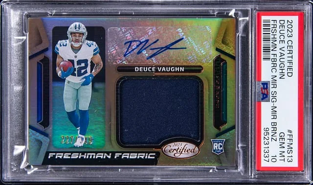 2023 Panini Certified Deuce Vaughn Freshman Fabric Mirror Signature Bronze #FFMS-13 card image