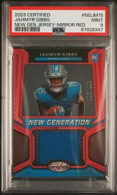2023 Panini Certified Jahmyr Gibbss New Generation Jersey Mirror Red #NG-JM15 card image