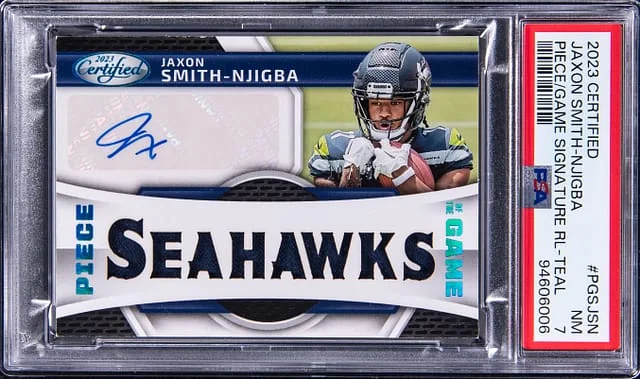 2023 Panini Certified Jaxon Smith-Njigba Piece of the Game Signature Relic Teal #PGS-JSN card image