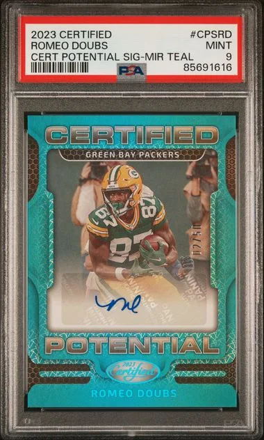 2023 Panini Certified Romeo Doubs Certified Potential Signature Mirror Teal #CPSRD card image