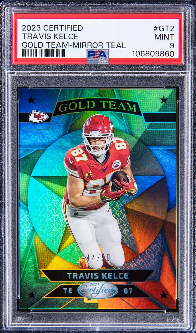 2023 Panini Certified Travis Kelce Gold Team Mirror Teal #GT-2 card image