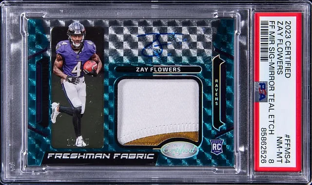 2023 Panini Certified Zay Flowers Freshman Fabric Mirror Teal Etch #FFMS4 card image