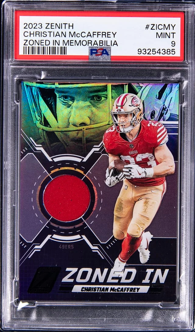 2023 Panini Christian McCaffrey Zenith Zoned in Memorabilia #ZICMY card image