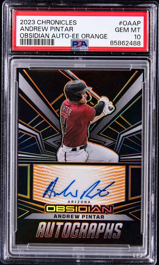 2023 Panini Chronicles Andrew Pintar Obsidian Autographs Electric Etch Orange #OAAP card image