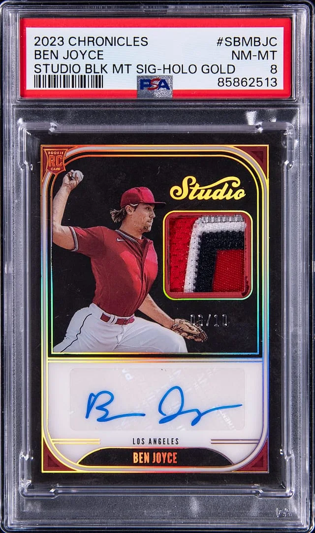 2023 Panini Chronicles Ben Joyce Studio Black Materials Signatures Holo Gold #SBMBJC card image