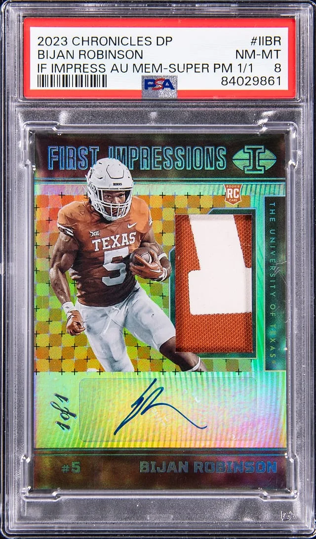 2023 Panini Chronicles Bijan Robinson Illusions Draft Picks First Impressions Autographed Memorabilia Super Prime #II-BR card image
